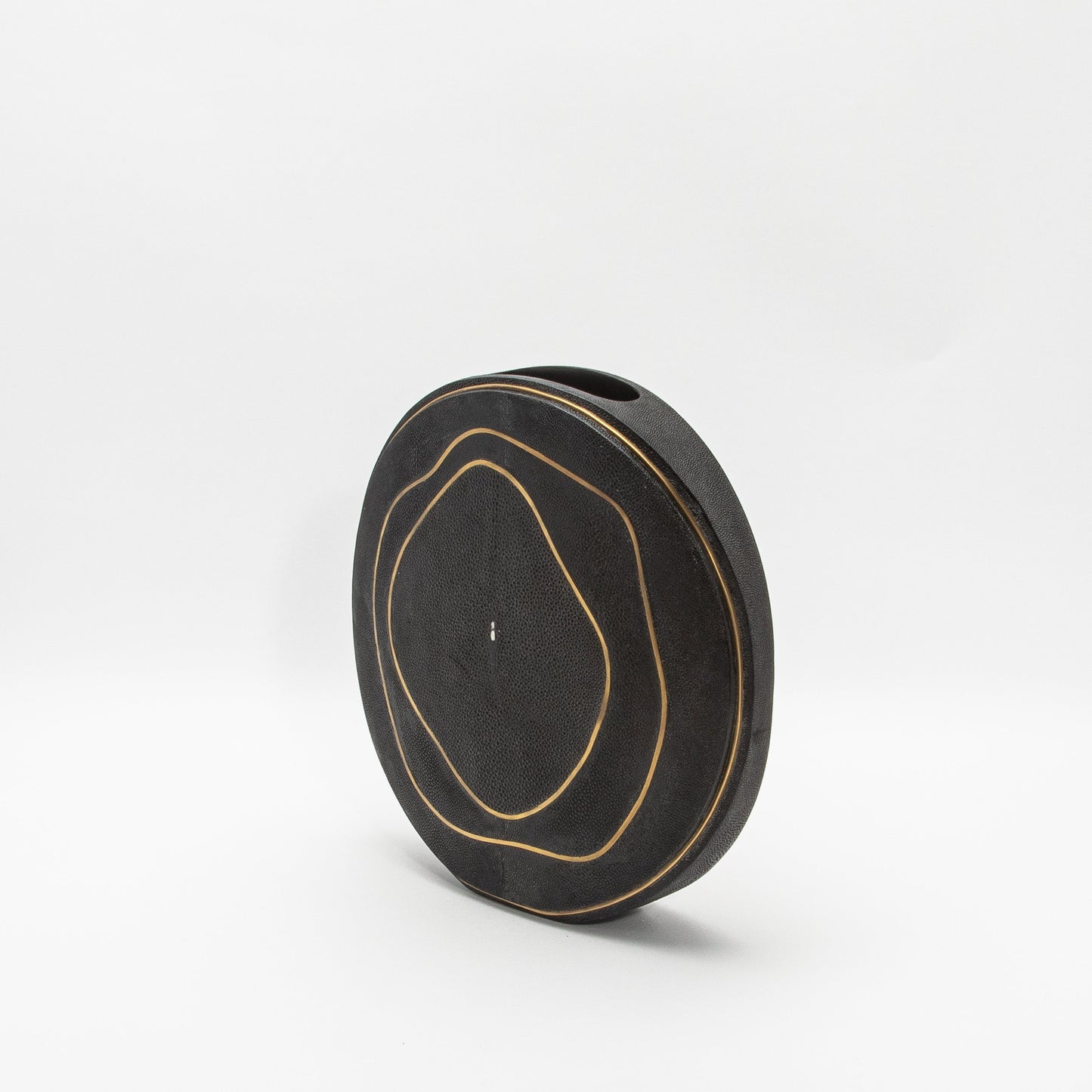 Vase in Black Shagreen with Brass by R&Y Augousti