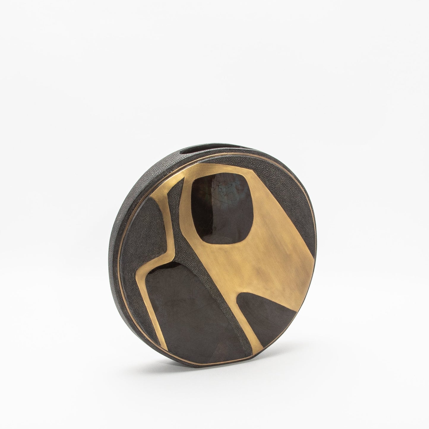 Vase in Black Shagreen, Shell, and Brass by R&Y Augousti