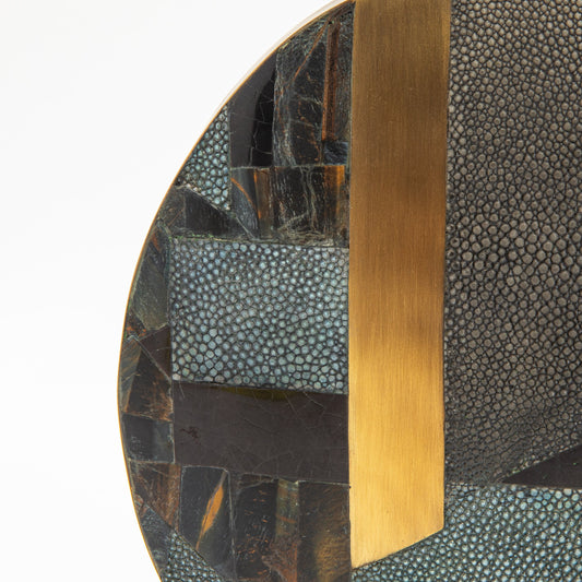 Vase in Grey Shagreen, Tiger Eye, Shell and Brass by R&Y Augousti