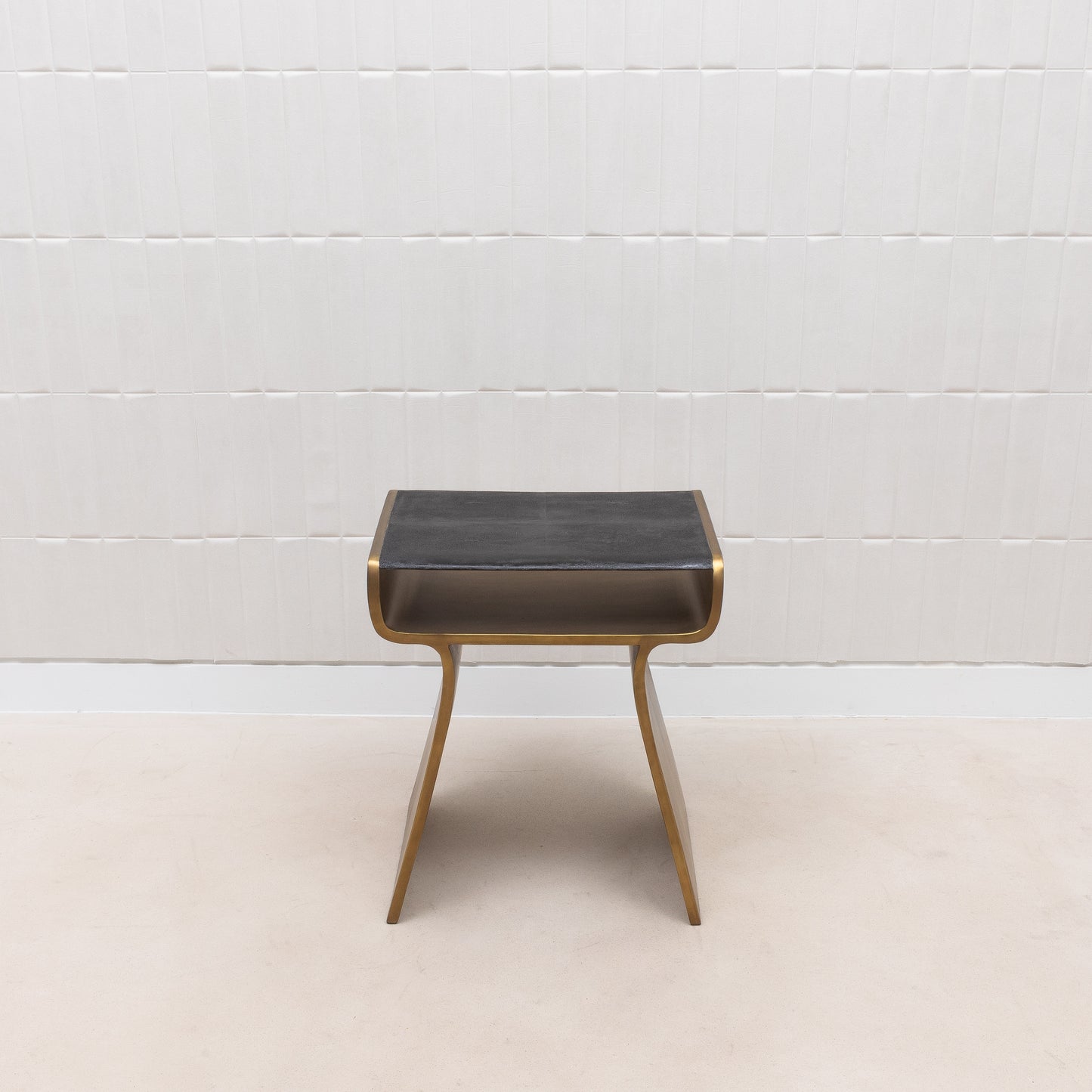Side Table in Black Shagreen with Bronze Patina Brass by Kifu Paris