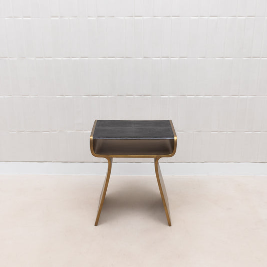 Side Table in Black Shagreen with Bronze Patina Brass by Kifu Paris