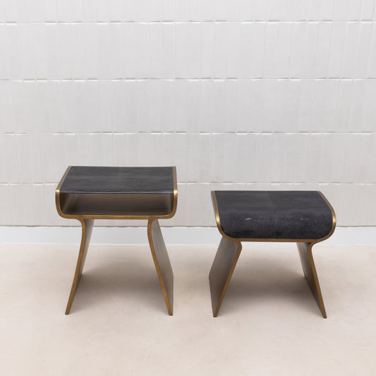 Side Table in Black Shagreen with Bronze Patina Brass by Kifu Paris