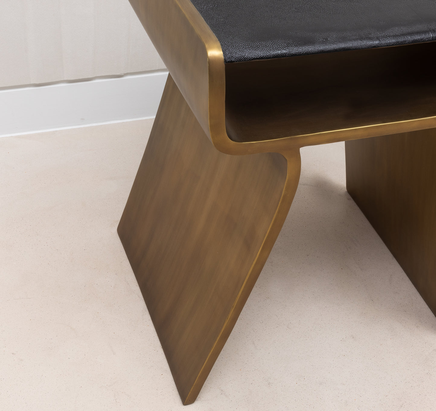 Side Table in Black Shagreen with Bronze Patina Brass by Kifu Paris