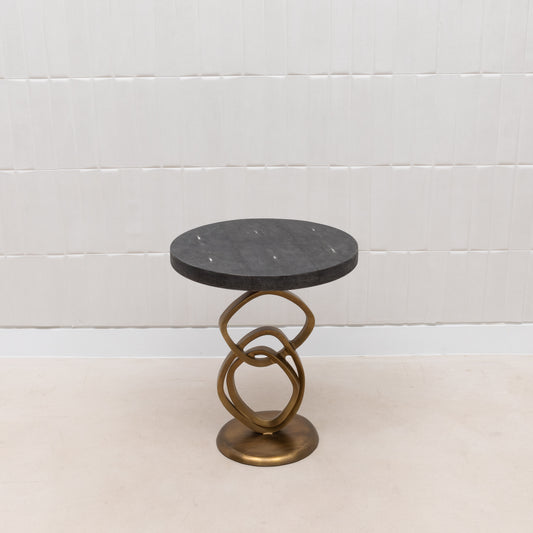 Side Table in Coal Black Shagreen with Bronze Patina Brass by Kifu Paris