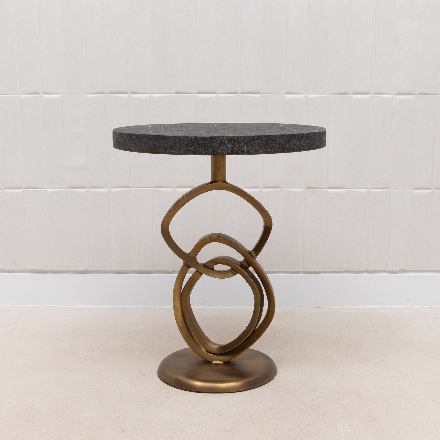 Side Table in Coal Black Shagreen with Bronze Patina Brass by Kifu Paris