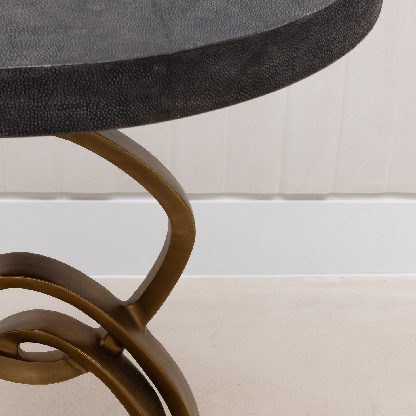 Side Table in Coal Black Shagreen with Bronze Patina Brass by Kifu Paris