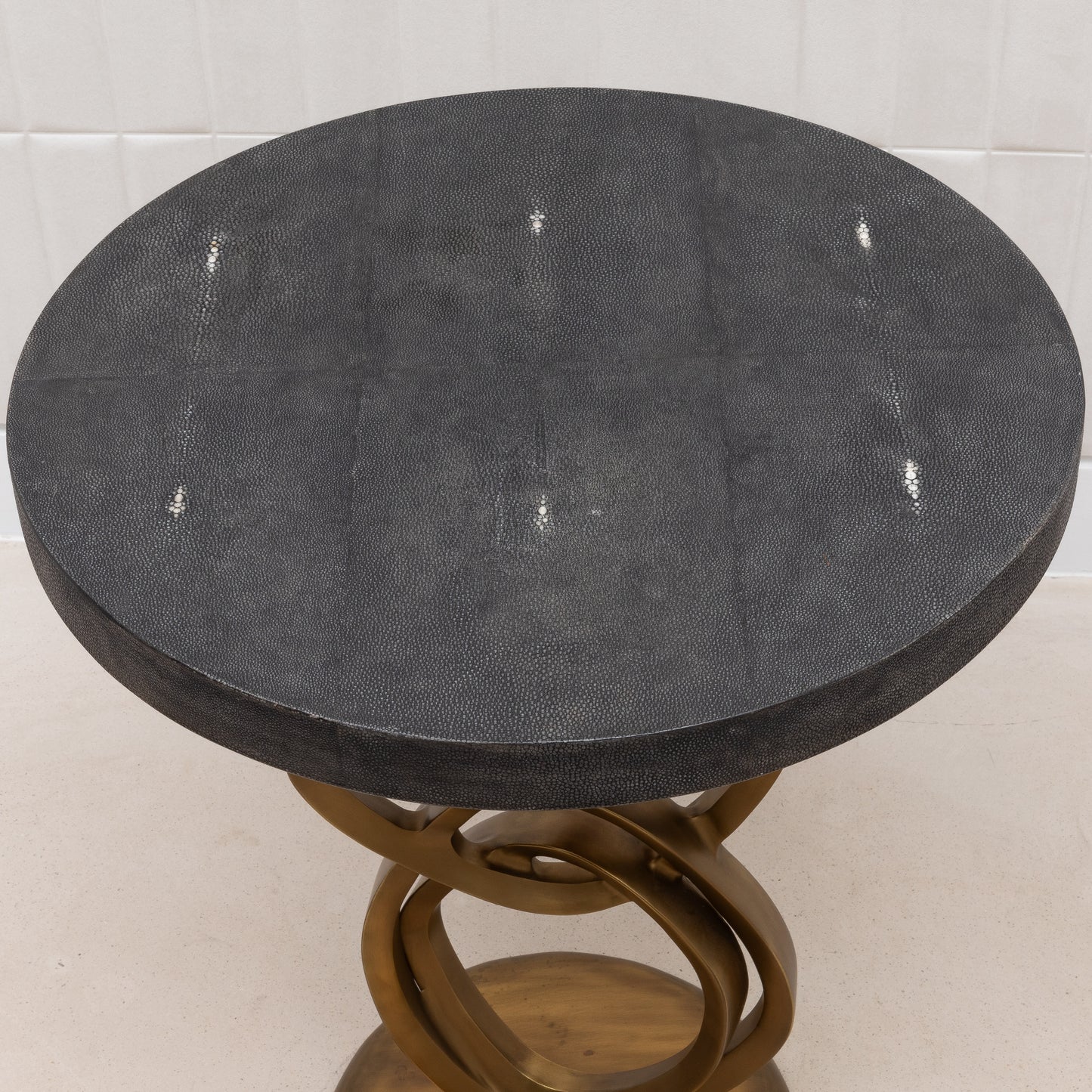 Side Table in Coal Black Shagreen with Bronze Patina Brass by Kifu Paris