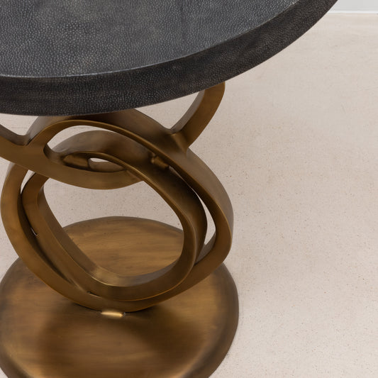 Side Table in Coal Black Shagreen with Bronze Patina Brass by Kifu Paris