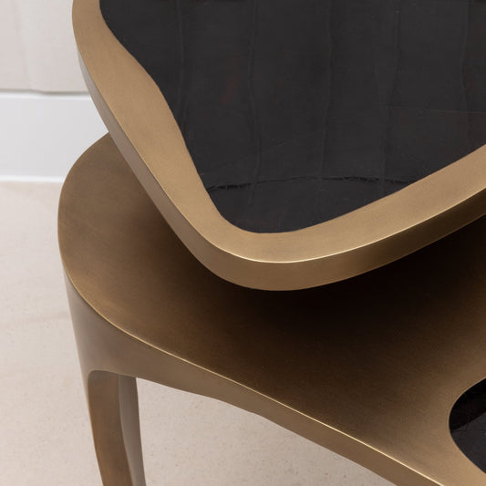 Side Table in Black Pen Shell with Bronze Patina Brass by R&Y Augousti