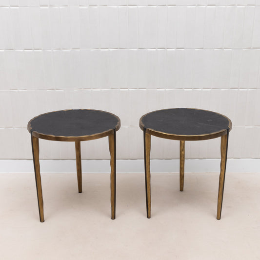 Pair of Side Tables in Black Shagreen with Bronze Patina Brass by R&Y Augousti