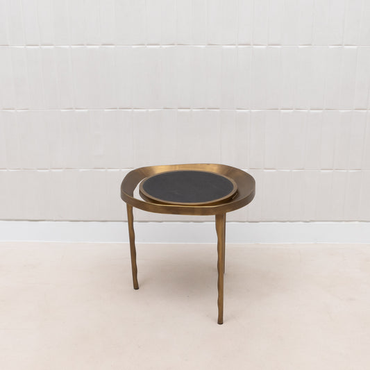 Side Table in Black Shagreen with Bronze Patina Brass by R&Y Augousti