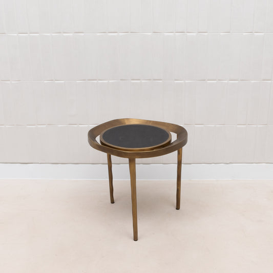 Side Table in Black Shagreen with Bronze Patina Brass by R&Y Augousti