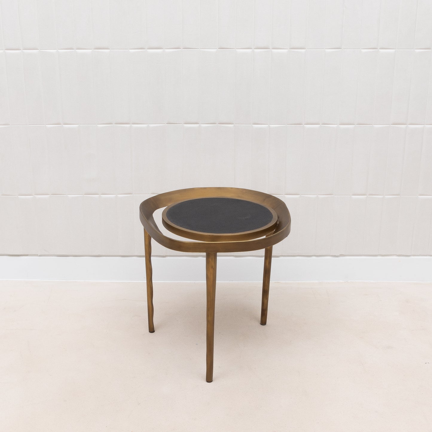 Side Table in Black Shagreen with Bronze Patina Brass by R&Y Augousti