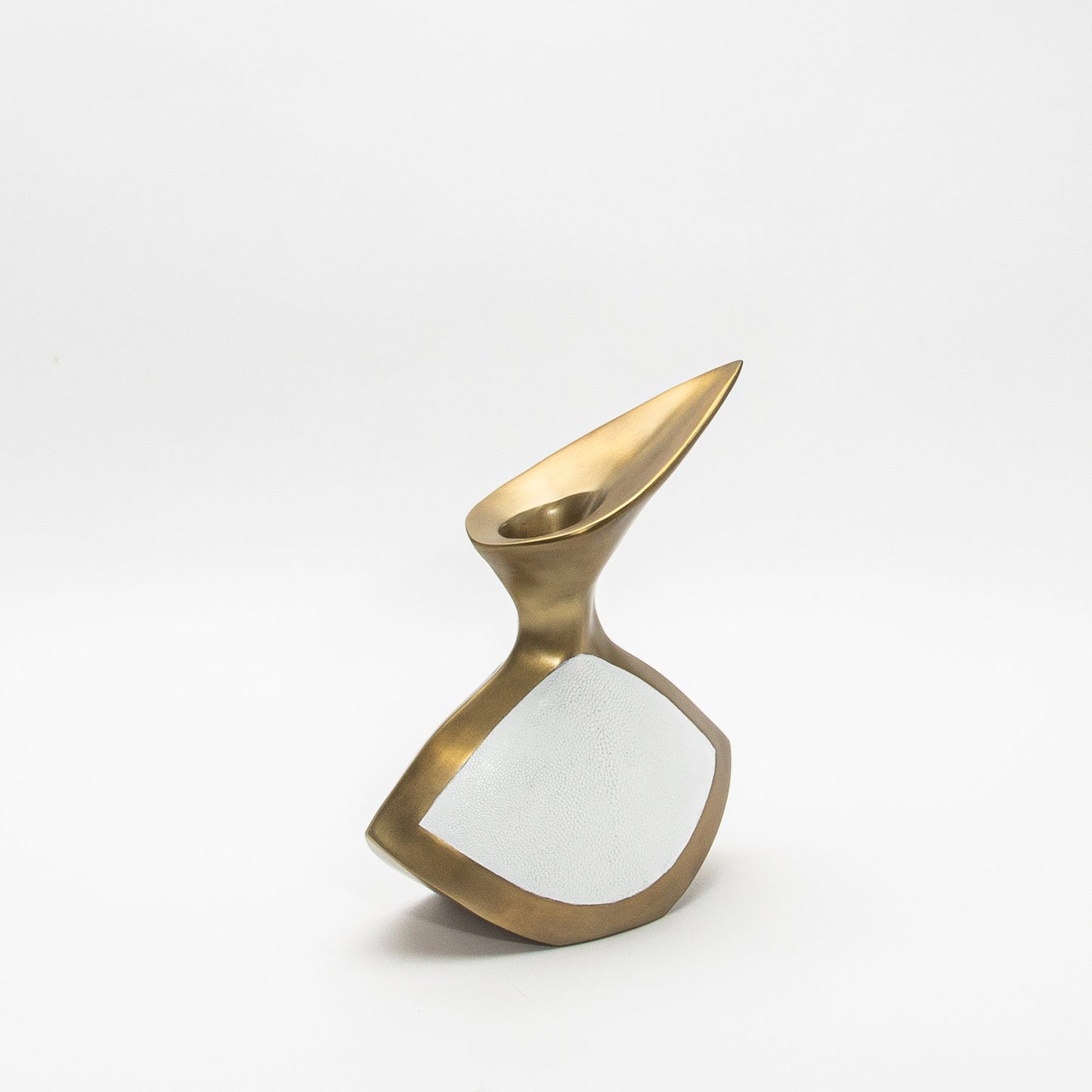 Sculptural Vase in White Shagreen and Brass by R&Y Augousti