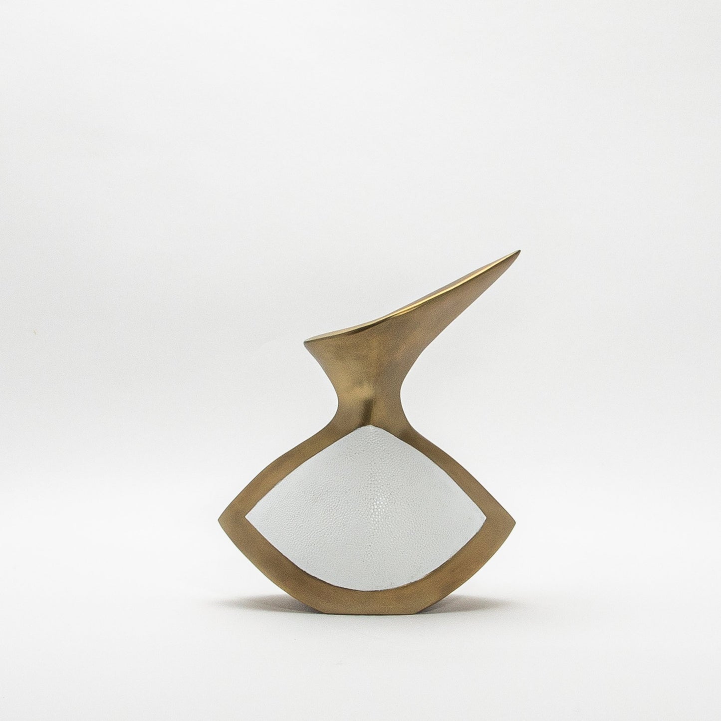 Sculptural Vase in White Shagreen and Brass by R&Y Augousti