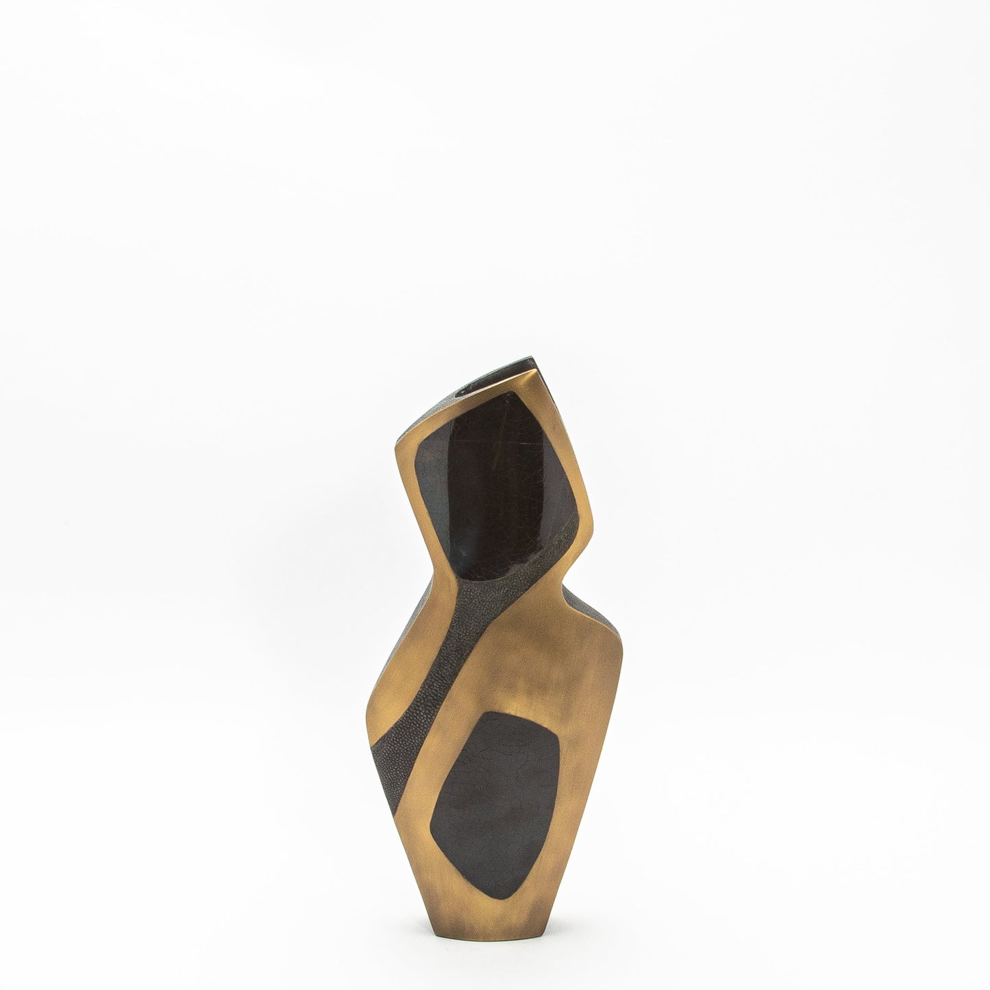 Sculptural Vase in Black Shagreen, Shell, and Brass by R&Y Augousti