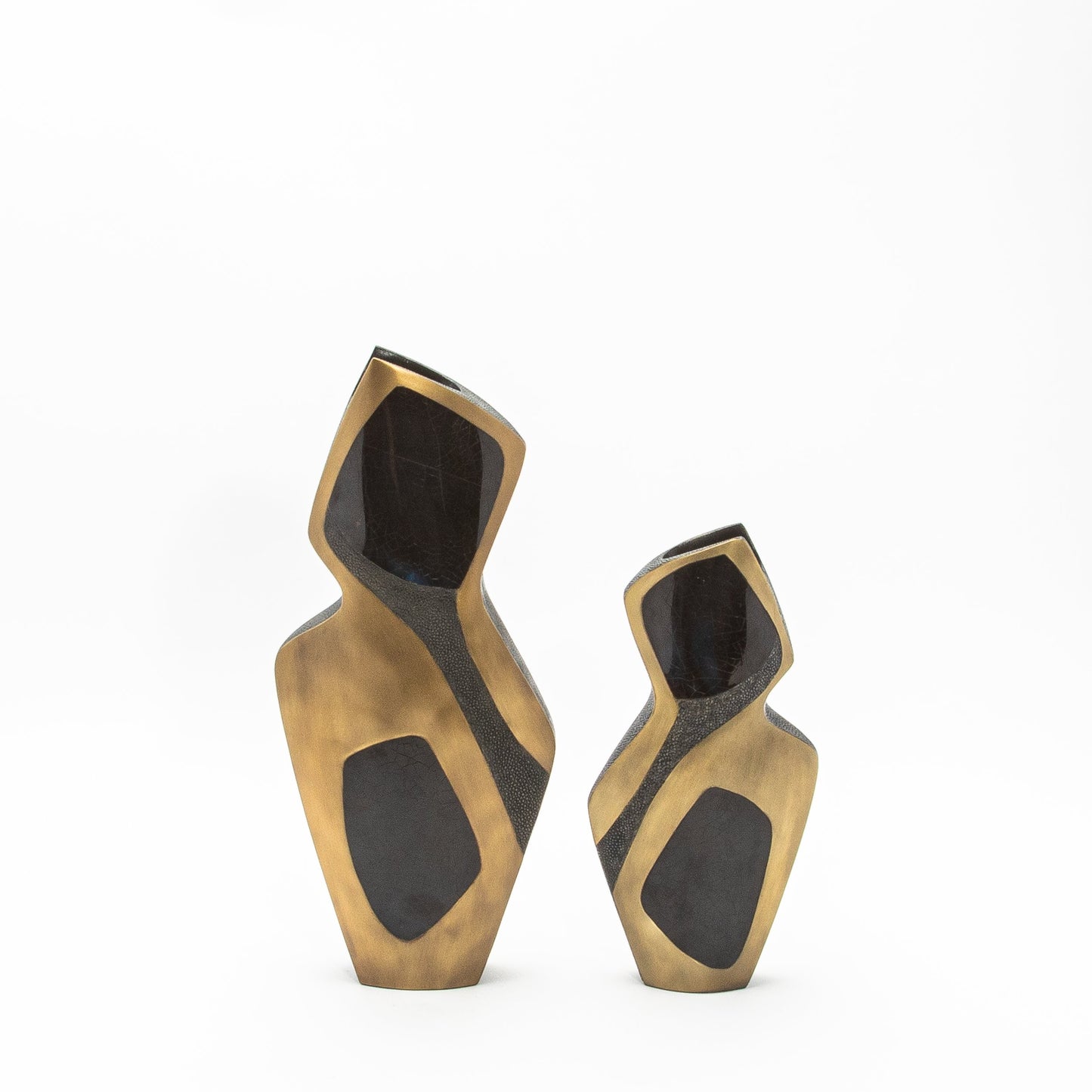 Sculptural Vase in Black Shagreen, Shell, and Brass by R&Y Augousti