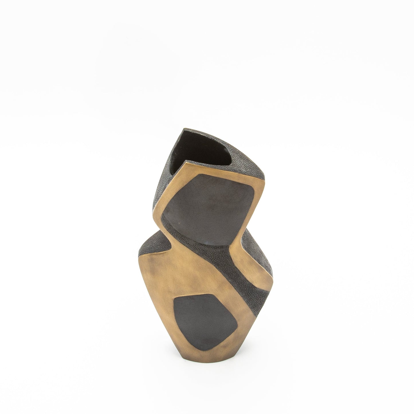 Sculptural Vase in Black Shagreen, Shell, and Brass by R&Y Augousti