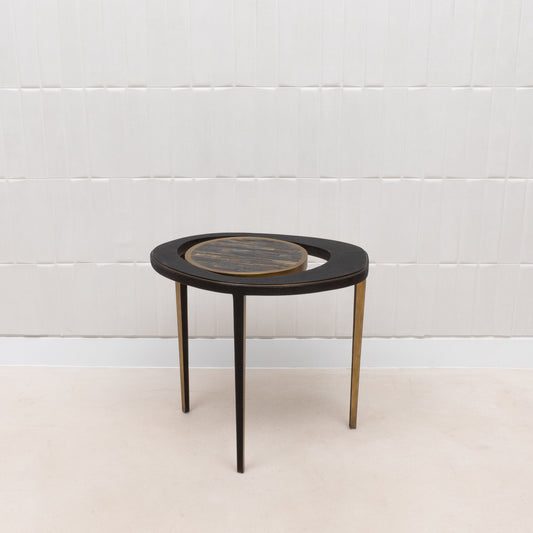 Side Table in Black Shagreen with Tiger Eye Stone Top and Bronze Patina Brass by R&Y Augousti
