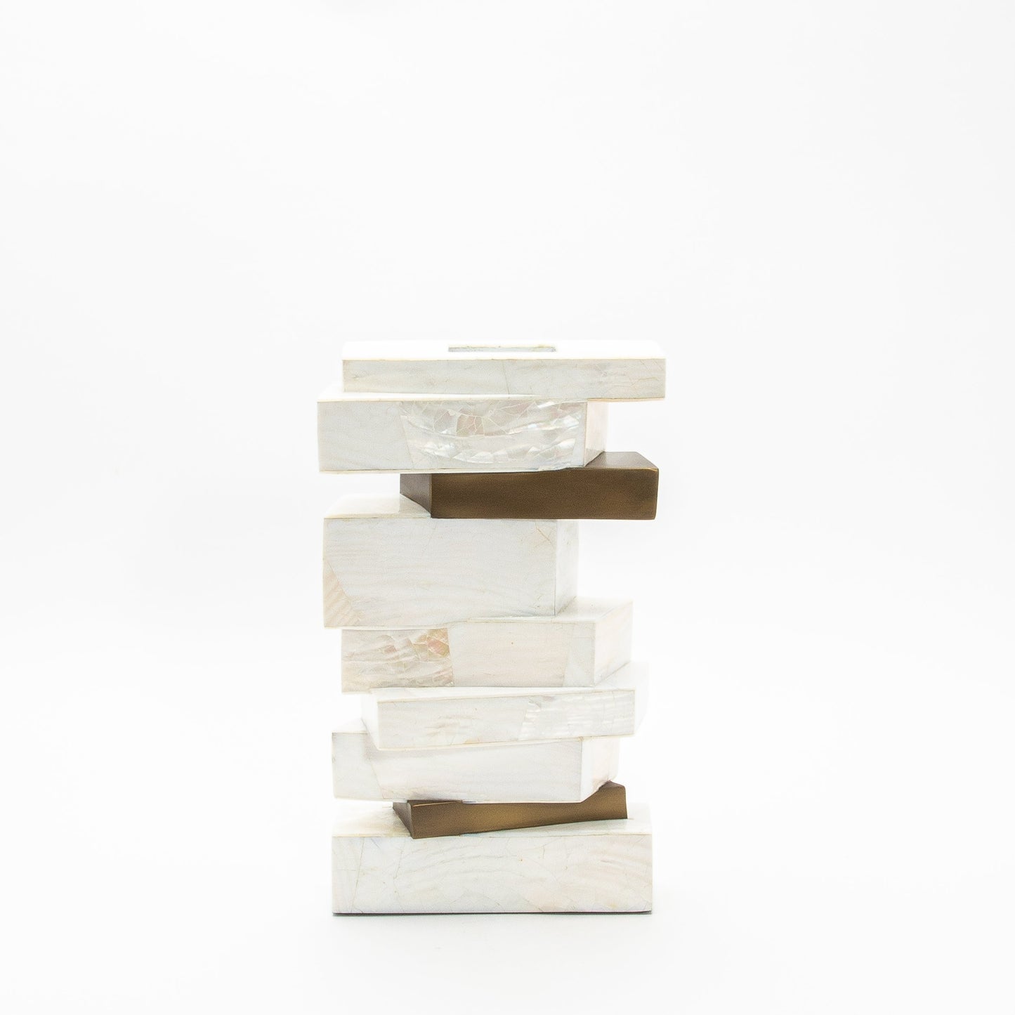 Sculptural Vase in White Shagreen, Mother of Pearl, and Brass by Kifu Paris