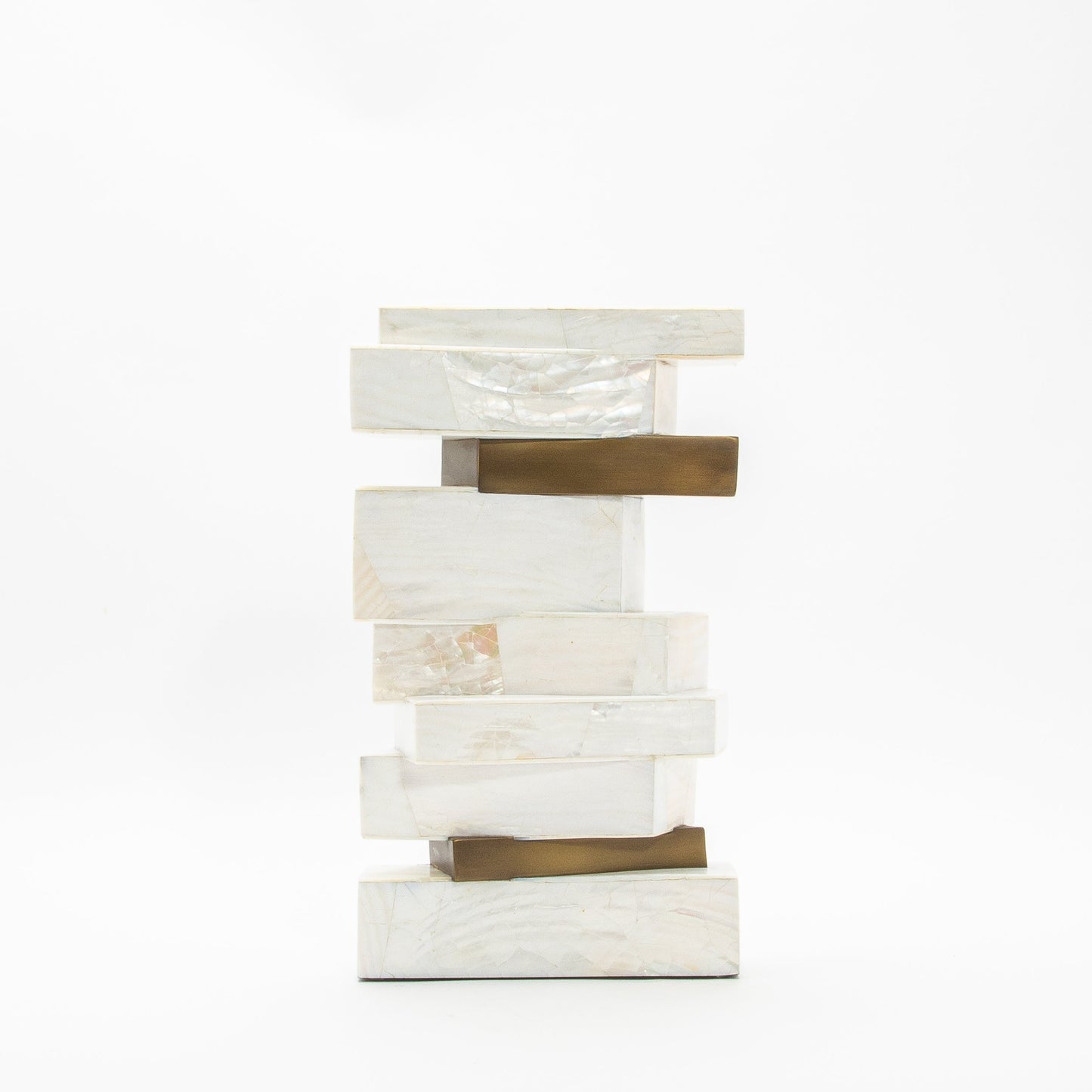 Sculptural Vase in White Shagreen, Mother of Pearl, and Brass by Kifu Paris