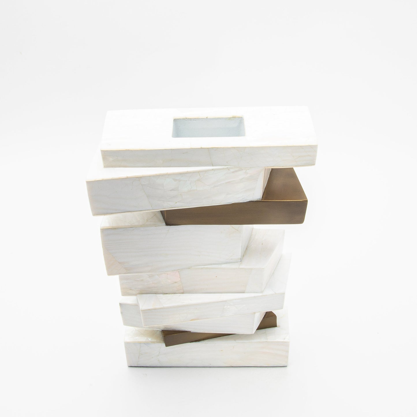 Sculptural Vase in White Shagreen, Mother of Pearl, and Brass by Kifu Paris