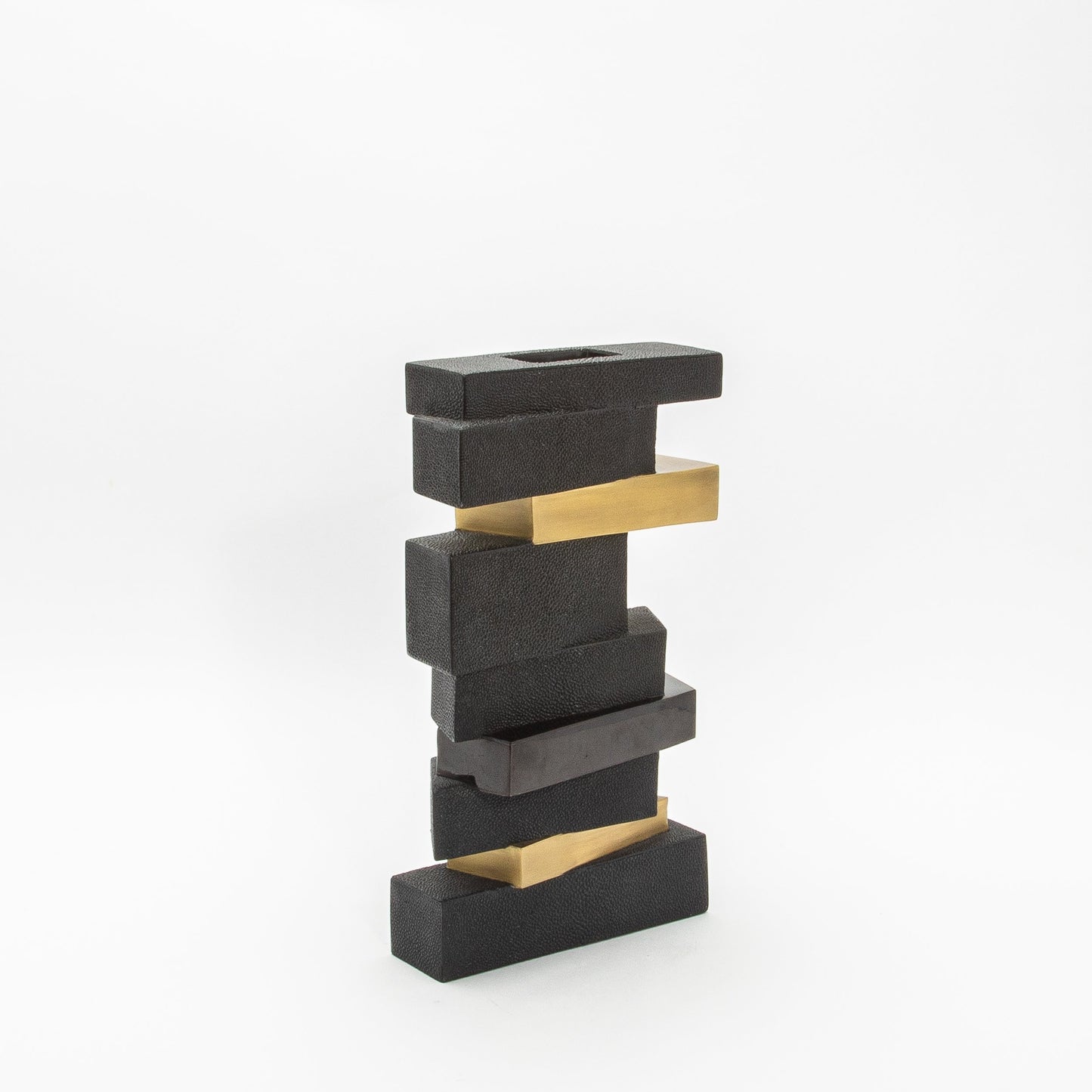 Sculptural Vase in Black Shagreen, Shell, and Brass by KIFU Paris