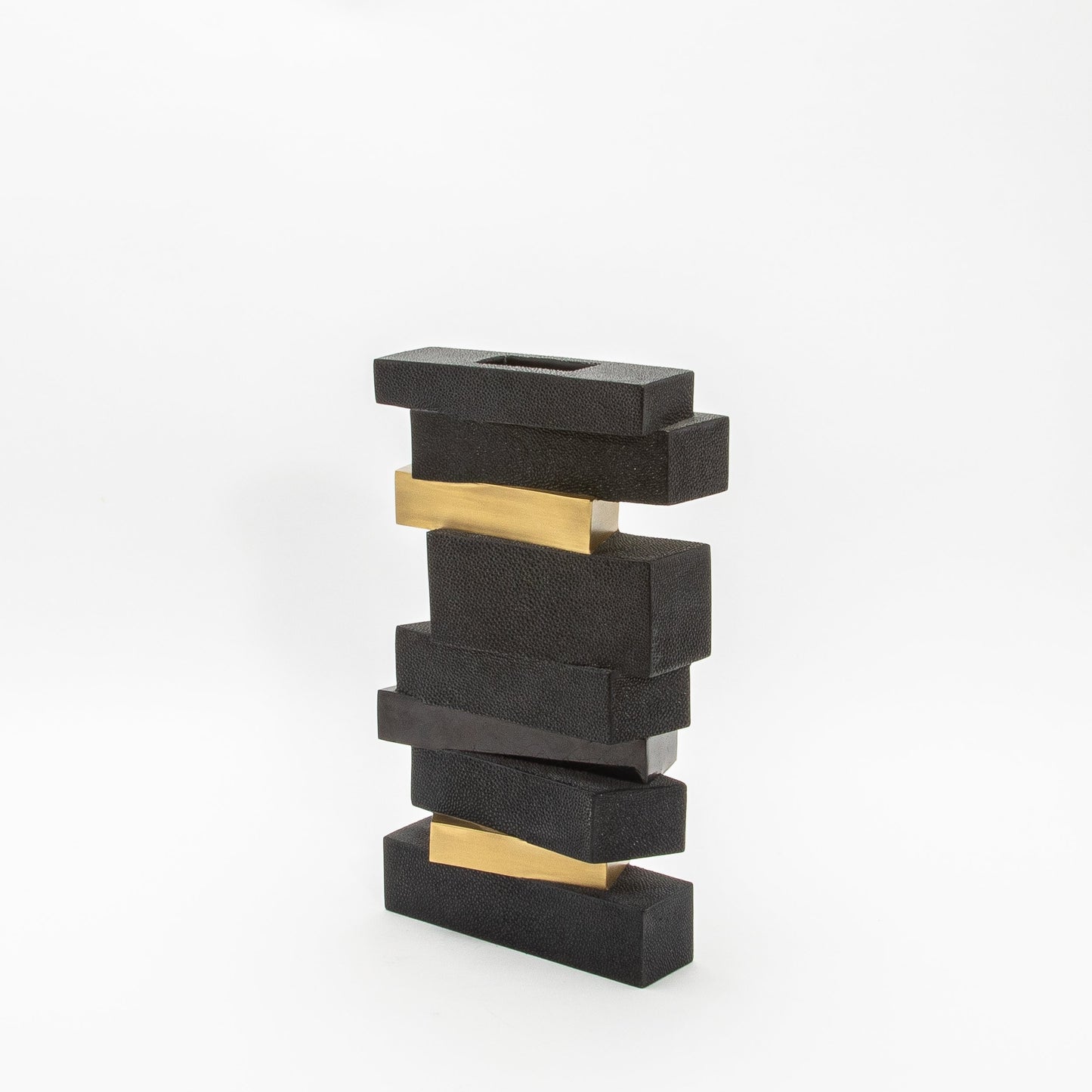 Sculptural Vase in Black Shagreen, Shell, and Brass by KIFU Paris