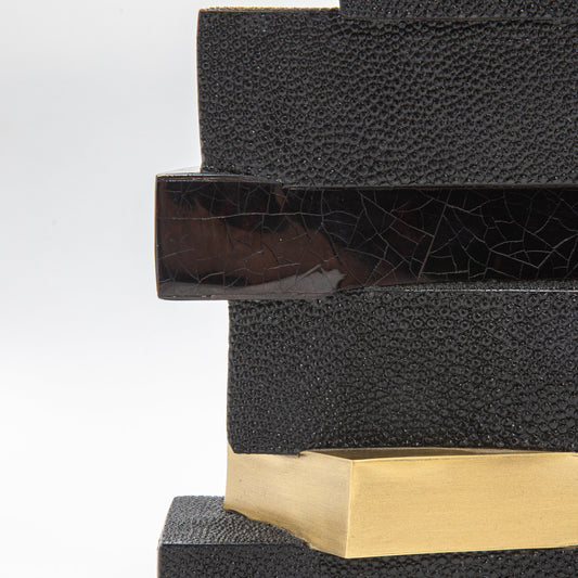 Sculptural Vase in Black Shagreen, Shell, and Brass by KIFU Paris