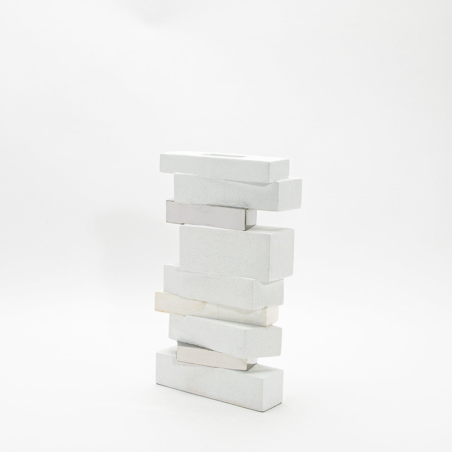 Sculptural Vase in White Shagreen, Shell, and Stainless Steel by KIFU Paris