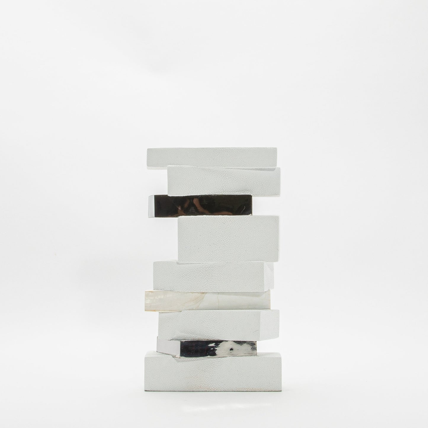 Sculptural Vase in White Shagreen, Shell, and Stainless Steel by KIFU Paris