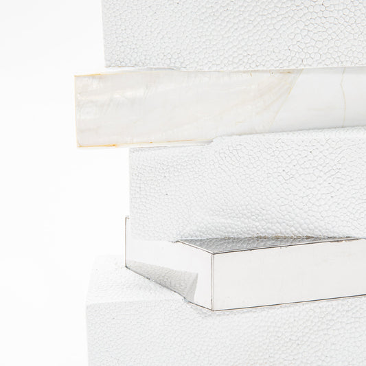 Sculptural Vase in White Shagreen, Shell, and Stainless Steel by KIFU Paris