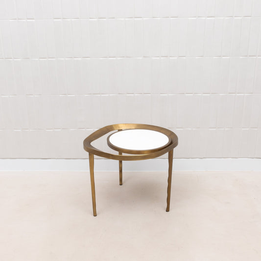 Side Table in White Shagreen and Bronze Patina Brass by R&Y Augousti