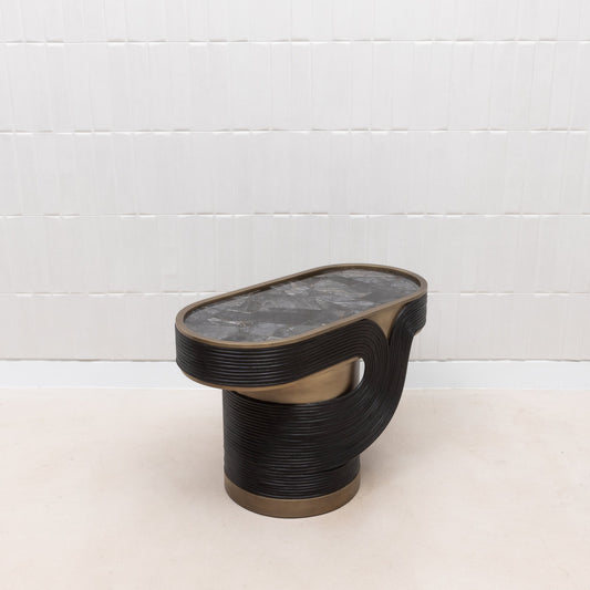 Licol Quartz and Rattan Side Table by R&Y Augousti
