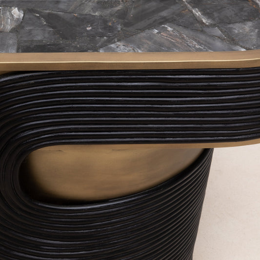 Licol Quartz and Rattan Side Table by R&Y Augousti