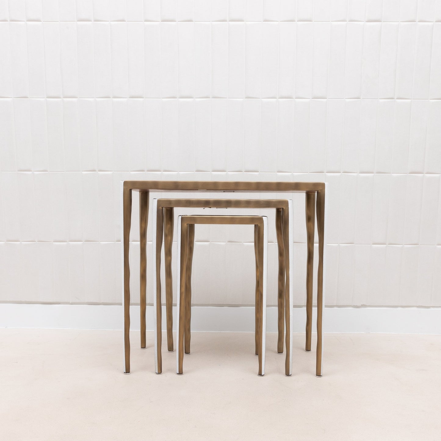 Set of Nesting Tables in White Shagreen with Bronze Patina Brass by R&Y Augousti
