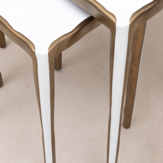 Set of Nesting Tables in White Shagreen with Bronze Patina Brass by R&Y Augousti