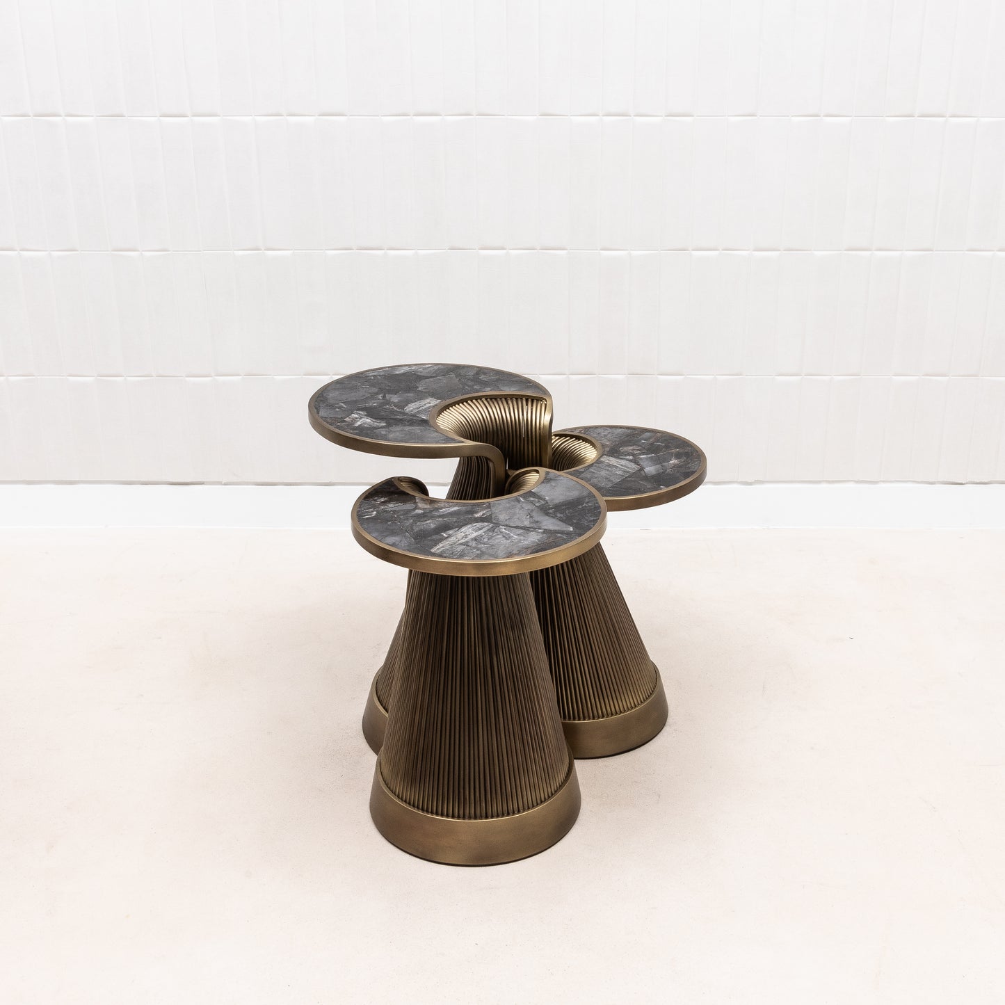 Set of 3 Nesting Tables in Black Quartz with Bronze Patina Brass by R&Y Augousti