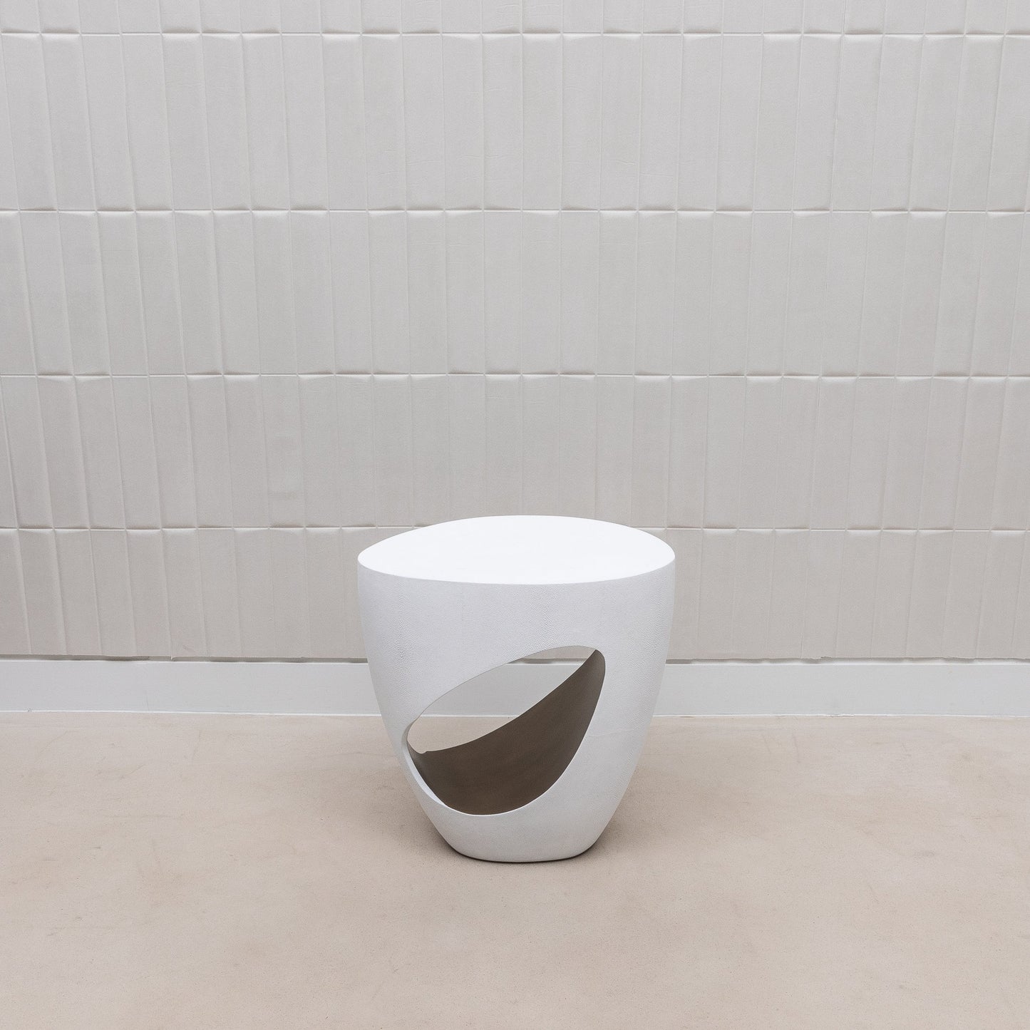 Stool in White Shagreen with Brass by R&Y Augousti