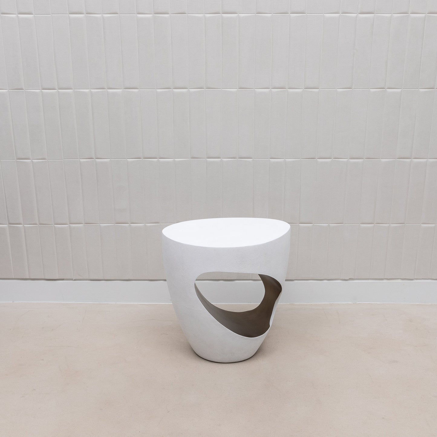 Stool in White Shagreen with Brass by R&Y Augousti