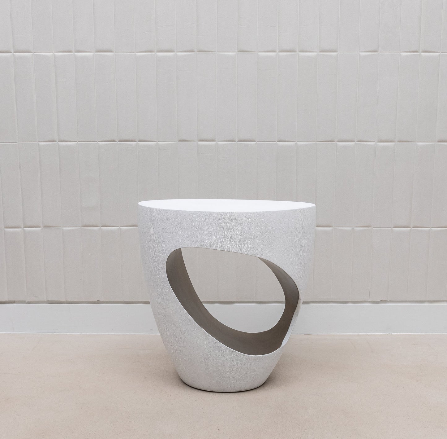 Stool in White Shagreen with Brass by R&Y Augousti
