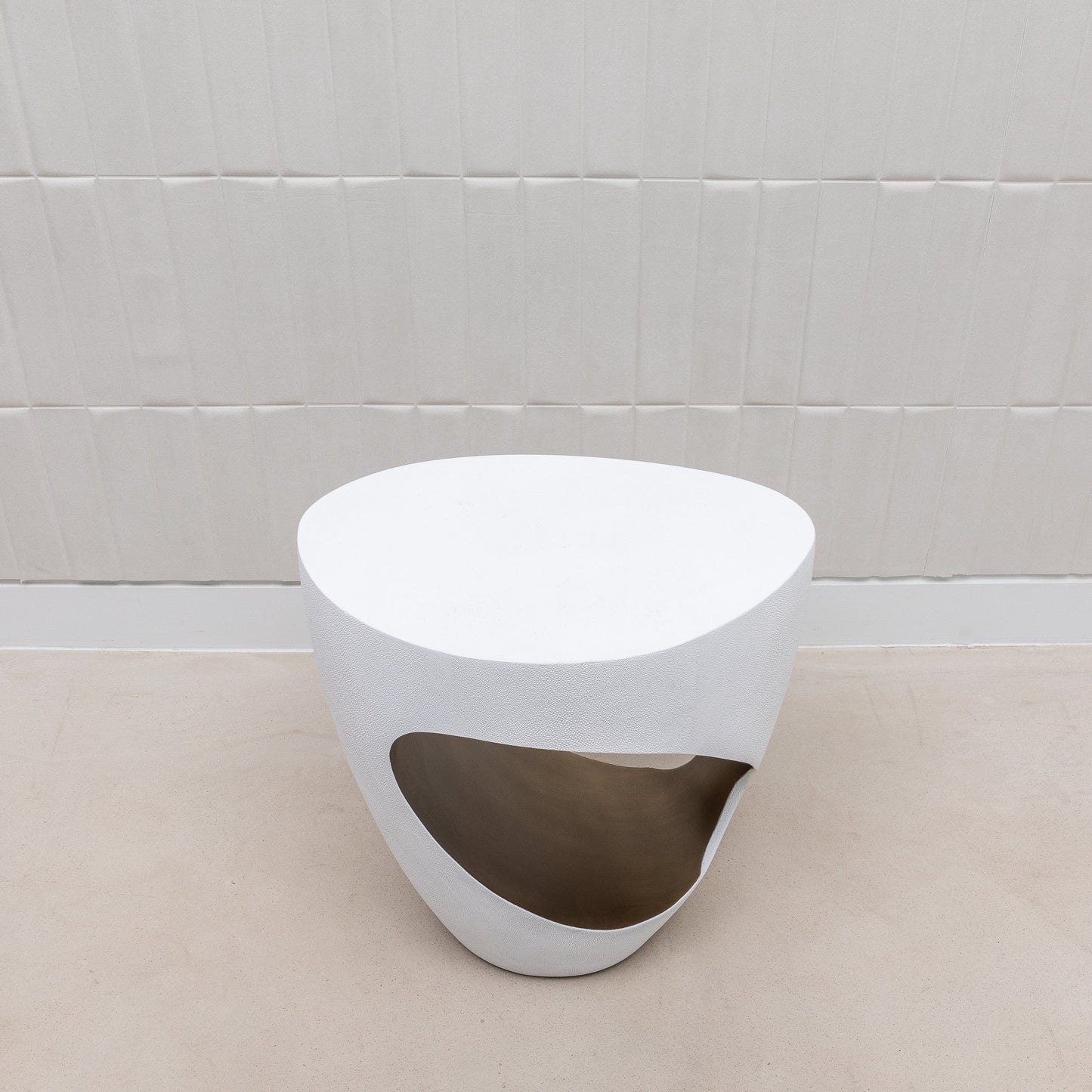 Stool in White Shagreen with Brass by R&Y Augousti