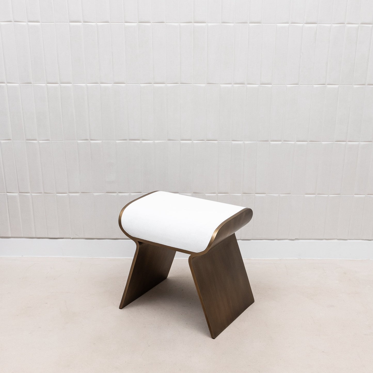 Stool in White Shagreen with Brass by Kifu Paris
