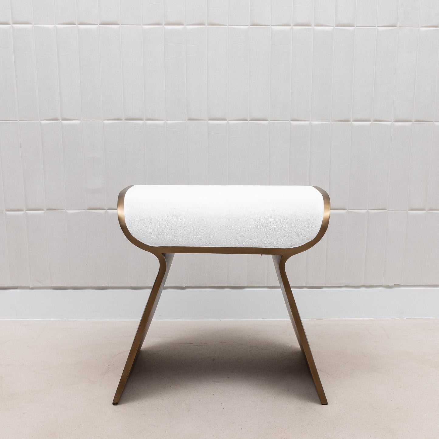 Stool in White Shagreen with Brass by Kifu Paris