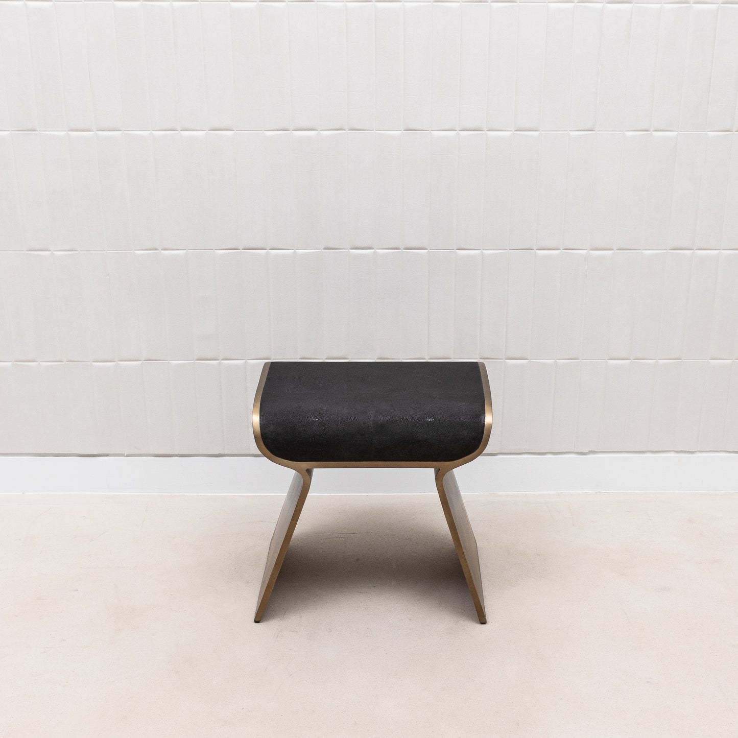 Stool in Black Shagreen with Bronze Patina Brass Legs by Kifu Paris