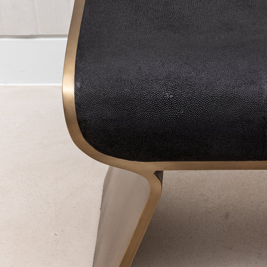 Stool in Black Shagreen with Bronze Patina Brass Legs by Kifu Paris