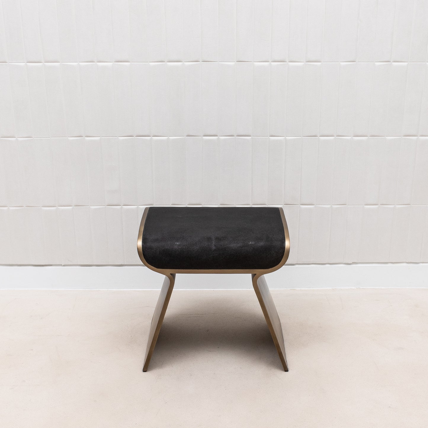Stool in Black Shagreen with Bronze Patina Brass Legs by Kifu Paris