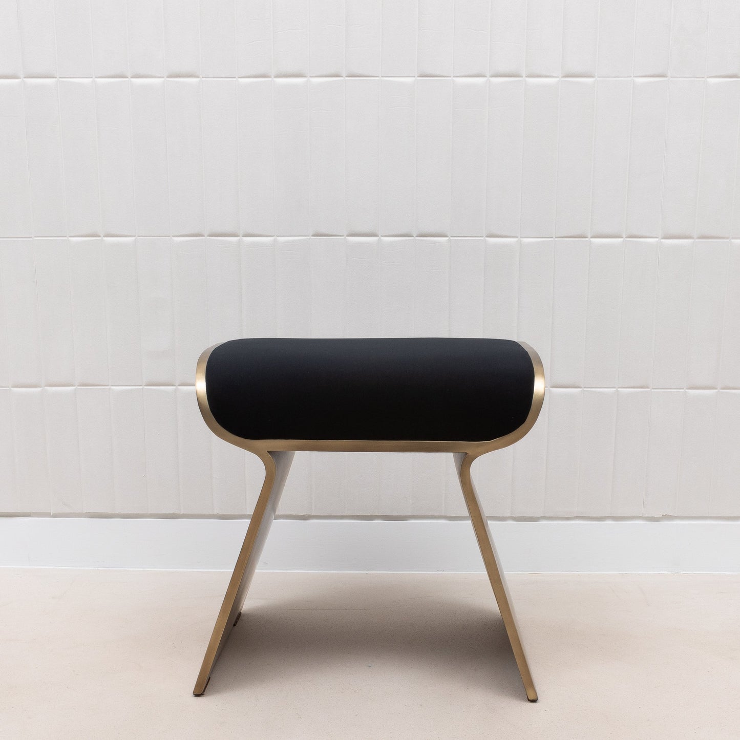 Black Velvet Upholstered Stool with Brass by Kifu Paris