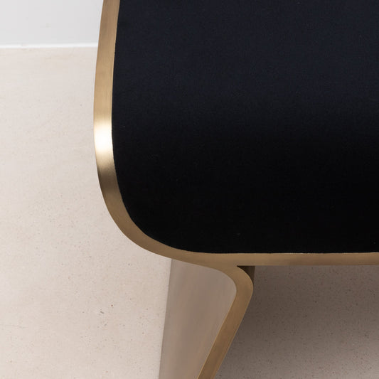 Black Velvet Upholstered Stool with Brass by Kifu Paris