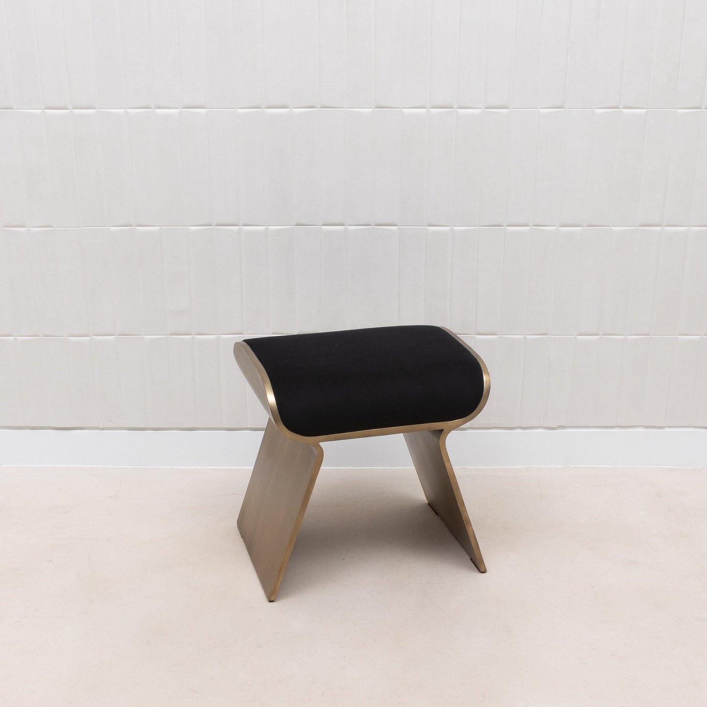 Black Velvet Upholstered Stool with Brass by Kifu Paris